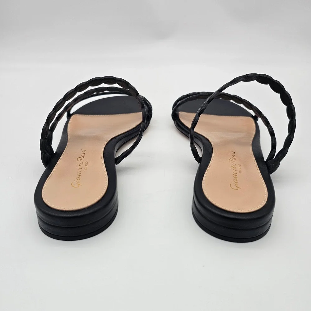 Gianvito Rossi Sandals Women Kay 05 Black Braided Nappa Leather Flat Slides SZ 9